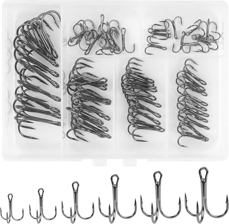 Shaddock Fishing Fishing Treble Hooks Kit High Carbon Steel Treble Fishing Hooks Ring Set Strong Sharp Round Bend for Trout Bass Catfish Lures Baits Freshwater Saltwater - Image 1